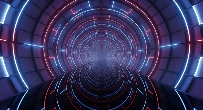 Neon Tunnel with Abstract Background.