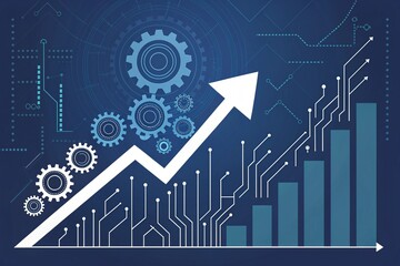 Business arrow up growth line circuit technology innovation drives success