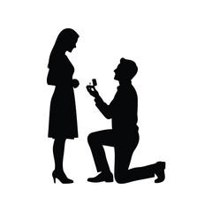 Silhouette couple marriage proposal engagement ring romantic moment proposal vector