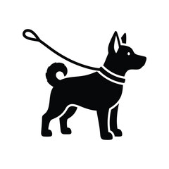 Stylish dog silhouette on leash walking outdoor pet companion icon vector