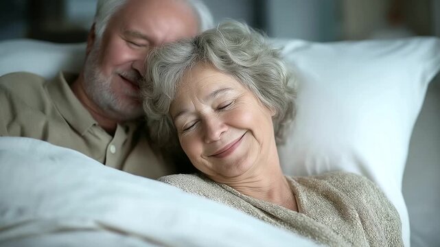Caring elderly man covering partner with blanket in cozy room