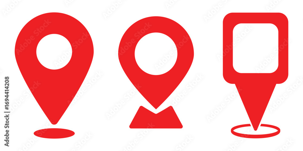 Poster location map pin icons set. modern map marker collection. pinpoint. gps location symbol. flat style 