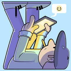 Man Working on Tablet Lying on Floor vector illustration. Work, Education design concept.
