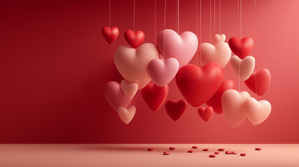 Elegant Valentine’s Day Backdrop with Suspended Heart Shapes