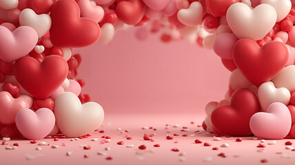 Cheerful Love Balloon Arch with Scattered Candy Hearts Decor