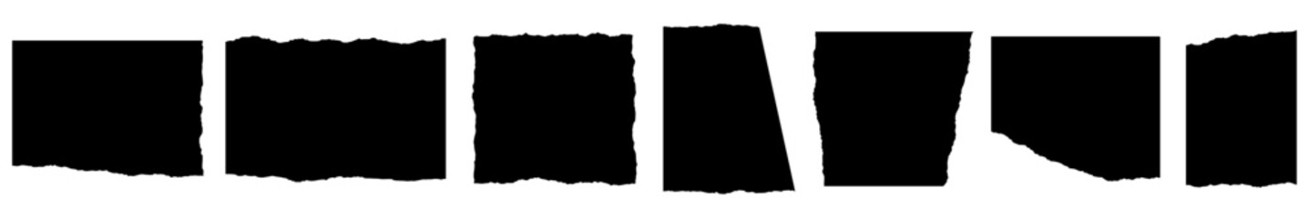 Torn paper pieces. Set of Black Torn Paper Edge Shapes. Ripped Texture Collection, Isolated Vector Design