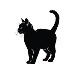 Sleek silhouette of a black cat standing alert with curled tail vector