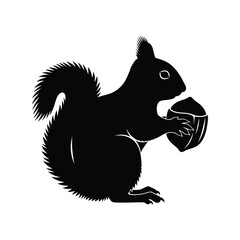 Stylized silhouette black squirrel holding acorn creative design element vector