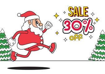 Jolly Santa running and promoting sale of 30 percent off during Christmas season with festive message
