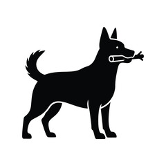 Playful silhouette of a dog holding a stick ready for fetch vector