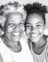close up portrait of a mature african american grandmother with her grandson