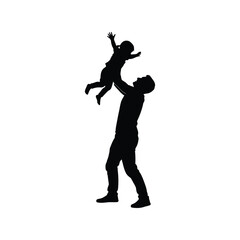 Father throwing child in the air silhouette joyful bonding moment vector