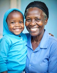 close up portrait of a mature african american grandmother with her grandson
