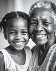 close up portrait of a mature african american grandmother with her grandson