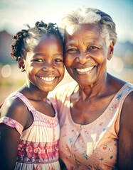 close up portrait of a mature african american grandmother with her grandson