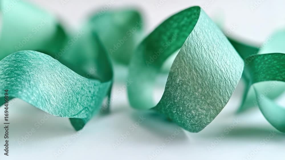 Poster close-up of a green ribbon on a white background, suitable for design and editorial uses