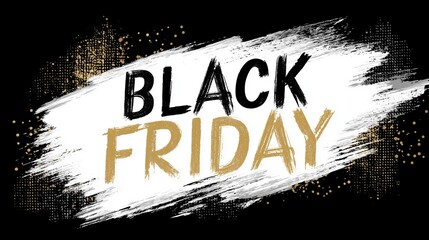 Fototapeta premium Grunge style Black Friday text in black and gold with abstract decorative elements, representing edgy holiday sales, promotional events, festive shopping, creative marketing