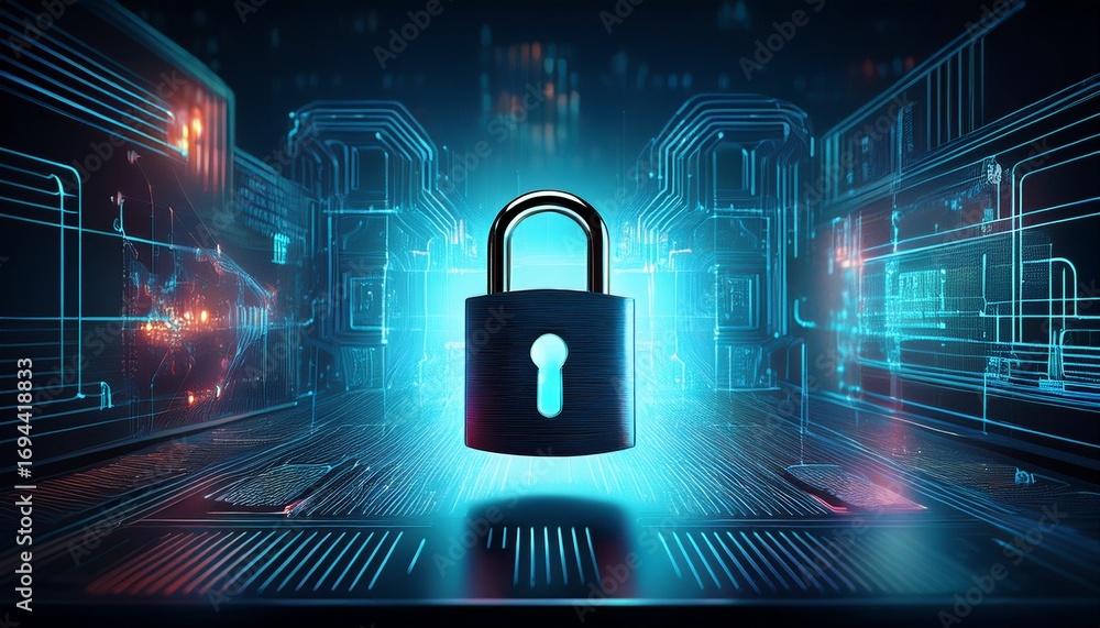 Aufkleber image of a padlock on a computer screen suitable for cybersecurity concepts