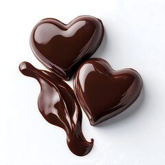 Obraz premium Luscious Dark Chocolate Hearts with Molten Drizzle on White Background