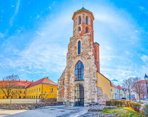 The foundation of Church of Mary Magdalene with its preserved tower, Budapest, Hungary