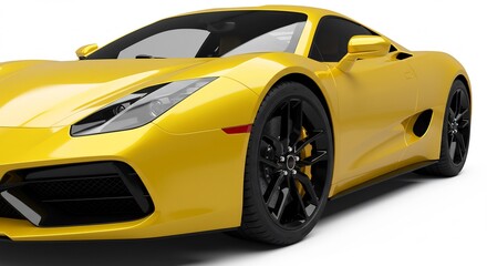 Fototapeta premium Voiture jaune sport puissante eclatante lumiere vive studio. AI Generated