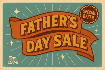 Father's Day Sale with special offer banner, retro style, enticing retail discount promotion for shoppers.