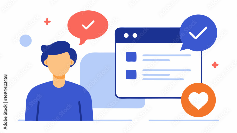 Poster feedback interface an illustration of a user providing feedback on a social media post via a comment