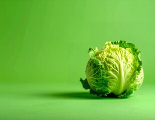 Fototapeta premium Fresh, vibrant green cabbage on a matching background, perfect for healthy eating concepts