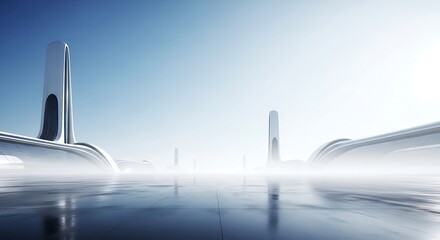 Futuristic city landscape with sleek towers