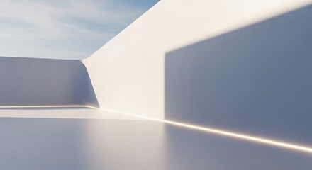 Minimalist white interior with geometric shadows and light