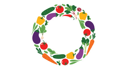 Fototapeta premium Fresh organic vegetables circle illustration healthy eating theme
