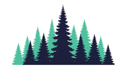 Obraz premium Abstract evergreen forest landscape illustration with dark blue and teal trees