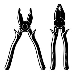 Black and white vector illustration of pliers hand tool icon in silhouette style, carpenter and mechanic repair equipment, electrician and workshop tool symbol isolated on white background EPS