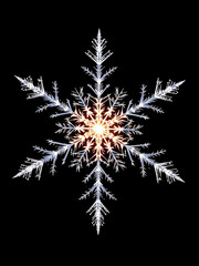 A single, glowing polygonal snowflake, rendered in a minimalist style, creating a futuristic holiday symbol