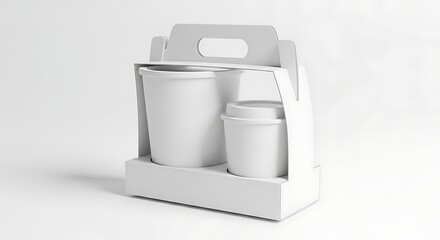 Minimalist White Coffee Cup Carrier Mockup with Two Cups, Clean Studio Lighting.