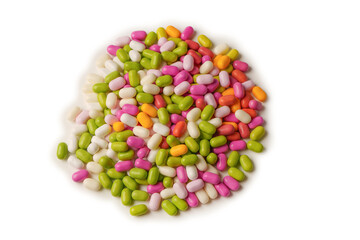 Sweet multicolored candies isolated on white background.