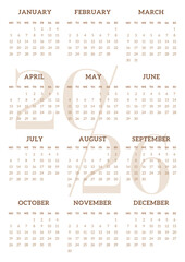 2026 year calendar vertical page template. Week Start on Monday. Diary monthly planner of minimalist design 