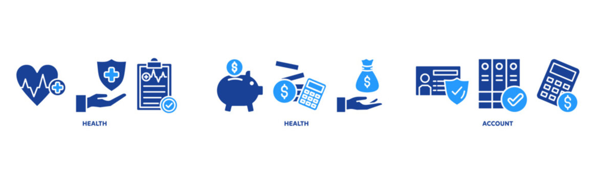 HSA (health saving account) icon set illustration concept with icon of healthcare, money, person, accounting