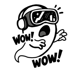 New age ghost wearing VR glasses, Halloween elements