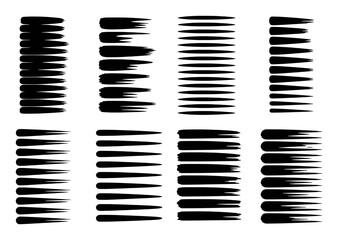 Collection of Black Brush Strokes and Speed Lines on White Background
