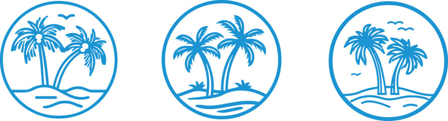 Simple line art silhouette of two palm trees on an island