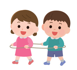 電車ごっこで遊ぶ男の子と女の子　イラスト