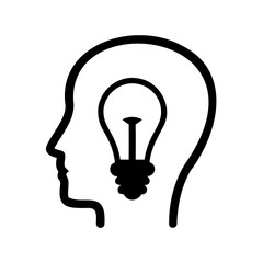 Human Profile Silhouette with Lightbulb, Symbolizing Ideas, Creativity, and Innovation