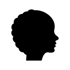 Silhouette of a person's head in profile with curly hair