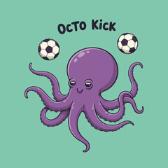 Whimsical Handdrawn Octopus Juggling Soccer Ball Cartoon Illustration for Children