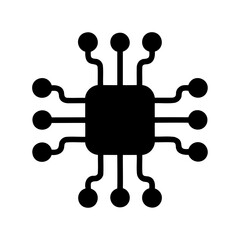 Black silhouette of a microchip, emphasizing technology and electrical components