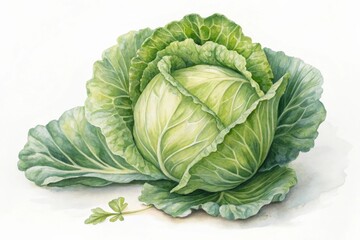 Fototapeta premium Green cabbage watercolor painting vegetable food