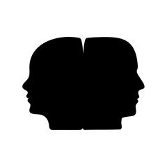 Two human heads facing opposite directions forming a single black silhouette