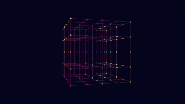 A colorful cube constructed from a network of vibrant lines, its purpose remains cryptic