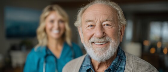 Smiling Senior Man with Nurse Healthcare and Support.